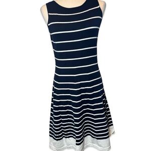 Ralph Lauren Navy & White Sleeveless Striped Fit & Flare Nautical Aline Dress L